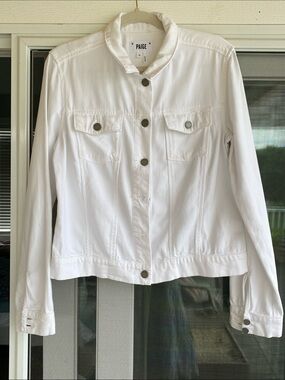 PAIGE White Denim Jean Jacket with Button Front